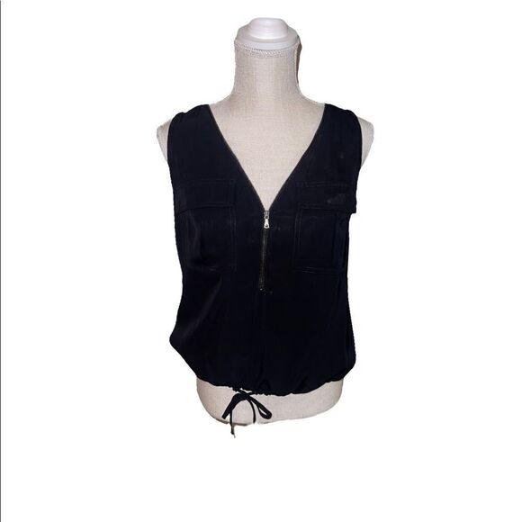 Trina Turk Black Sleeveless V Neck Zipper Top Size Small - Picture 3 of 14
